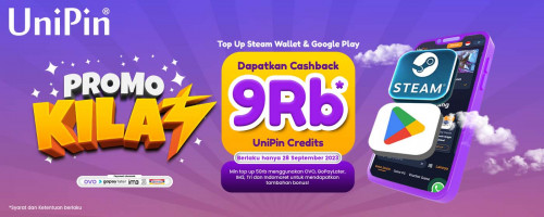 PROMO KILAT – Top Up Steam Wallet dan Google Play Cashback UniPin Credits 9rb!